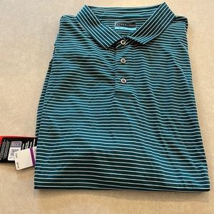 NWT Men’s XXL turquoise& white stripe PGA tour golf polo.Short sleeve.Smoke free